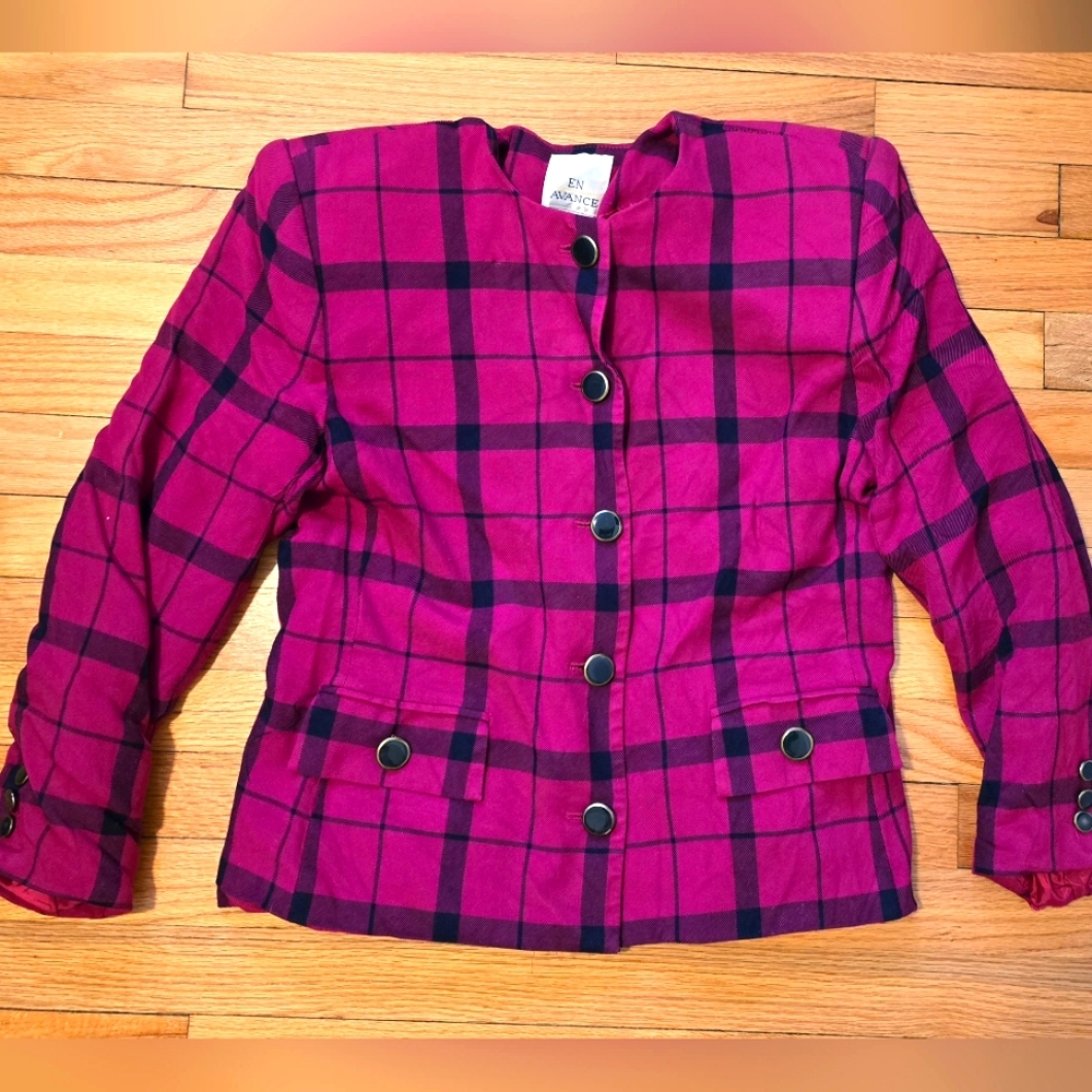 Vintage En Avance Pink and Black Plaid Blazer